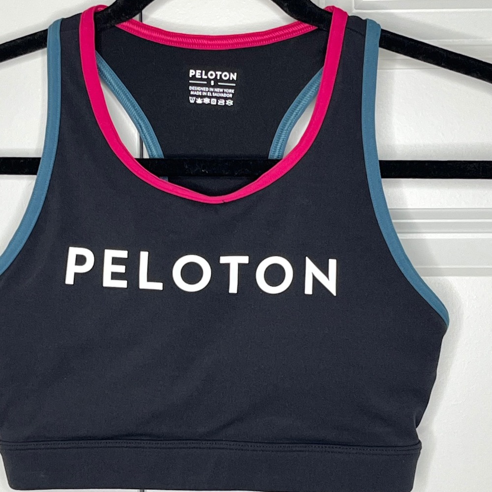 Peloton Padded Sports Bra Black Pink Blue Racerback Size Small - Picture 3 of 8